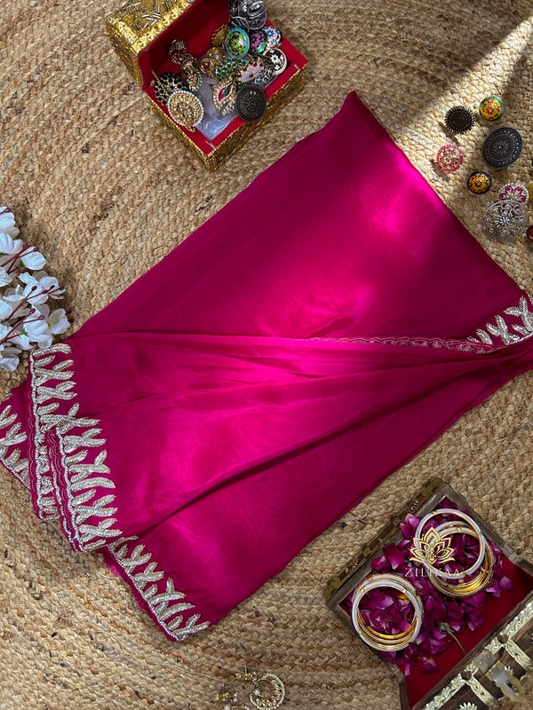 Queen Pink Soft munga Silk Saree With Designer Handwork