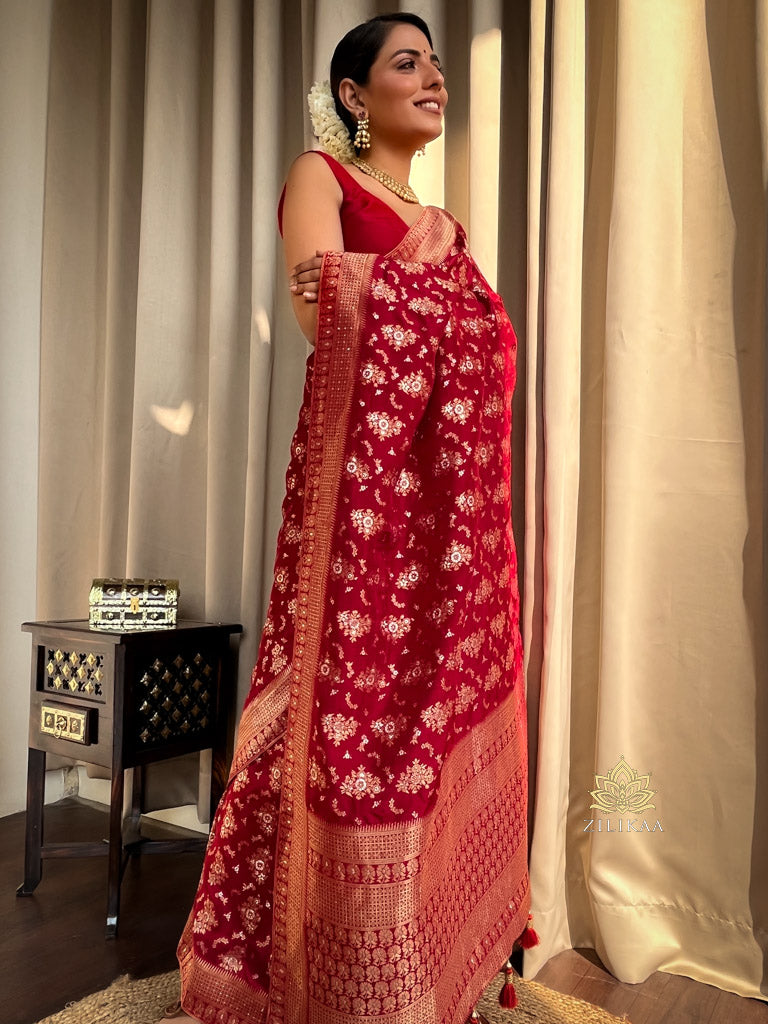 Scarlet Red Banarasi Uppada Silk Saree