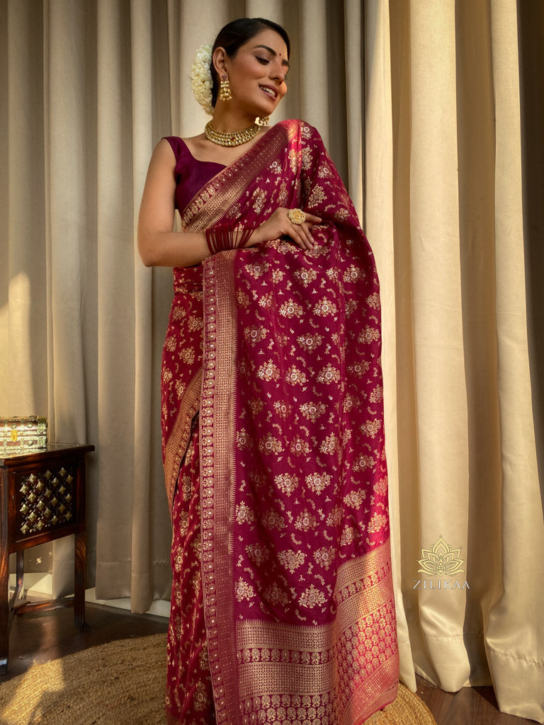 Sangria Wine Banarasi Uppada Silk Saree