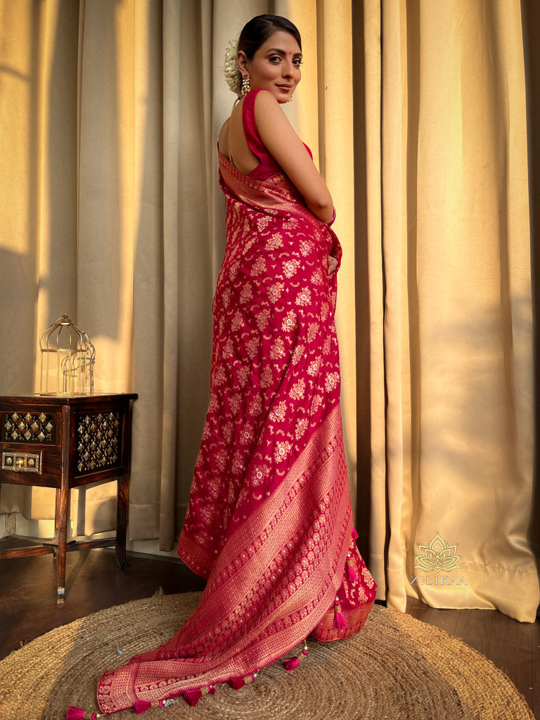 Queen Pink Banarasi Uppada Silk Saree