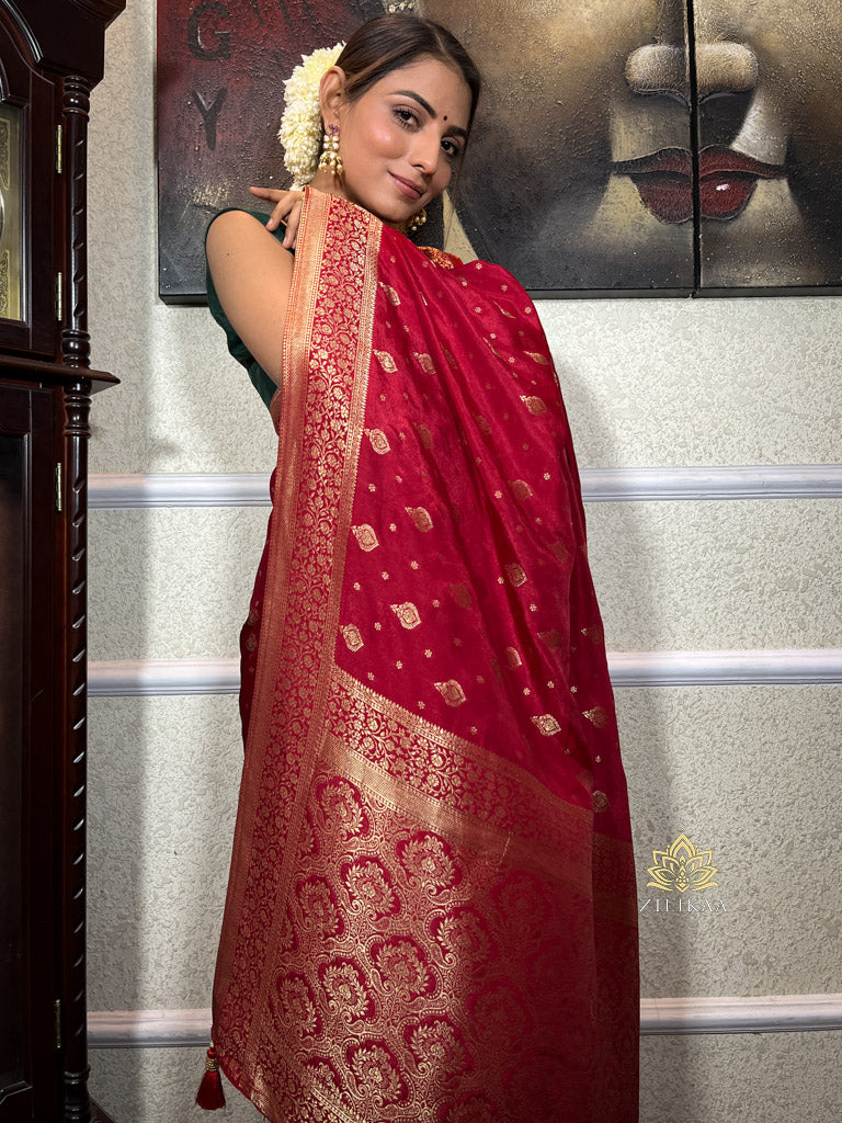 Scarlet Red Banarasi Uppada Silk Saree