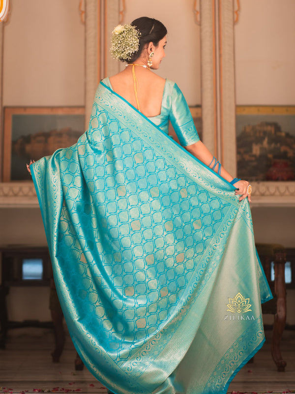 Tiffany Blue Kanchipuram Silk Saree