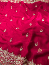 Magenta Pink Mulberry Silk Saree With Zardozi Scalloped Border