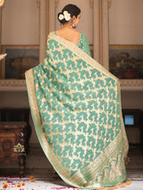 French Green Banarasi Meenakari Khaddi Weaved Georgette Saree