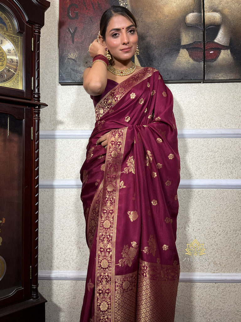 Sangria Wine Banarasi Uppada Silk Saree