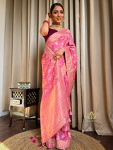 Onion Pink Banarasi Uppada Silk Saree