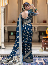 Midnight Blue Banarasi Khaddi Weaved Georgette Saree