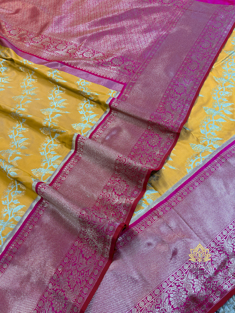 Daffodil Yellow Banarasi Katan Silk Saree