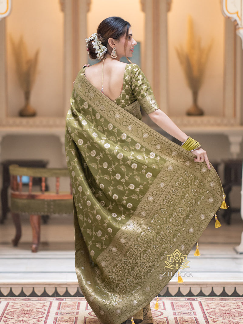 Mehendi Green Banarasi Uppada Silk Saree