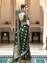 Bottle Green Banarasi Khaddi Weaved Georgette Saree