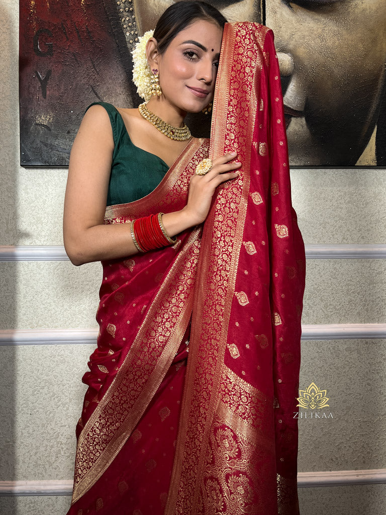 Scarlet Red Banarasi Uppada Silk Saree