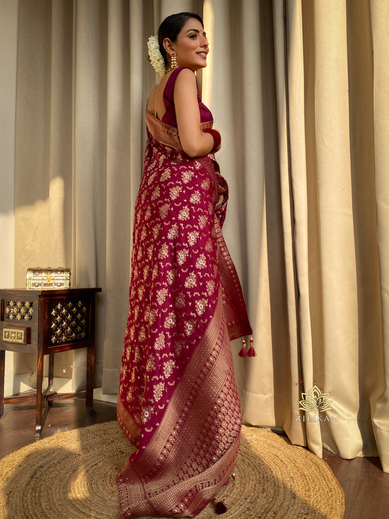 Sangria Wine Banarasi Uppada Silk Saree