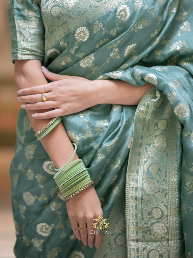 Turquoise Green Banarasi Uppada Silk Saree