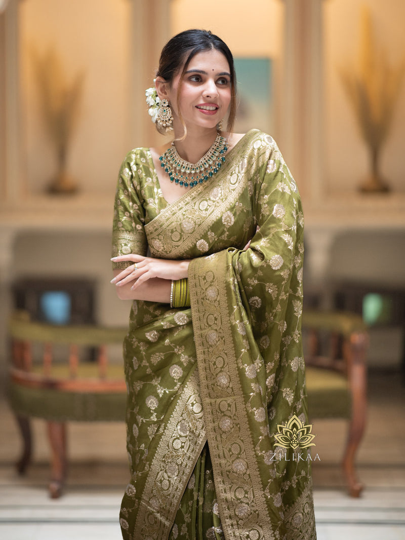 Mehendi Green Banarasi Uppada Silk Saree