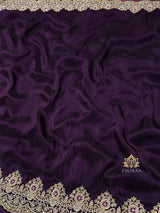 Plum Purple Munga Silk Saree With Zardozi Scalloped Border