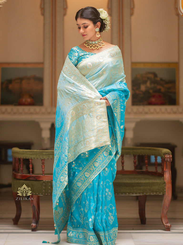 Hand-Dyed Double Shade Banarasi Uppada Silk saree