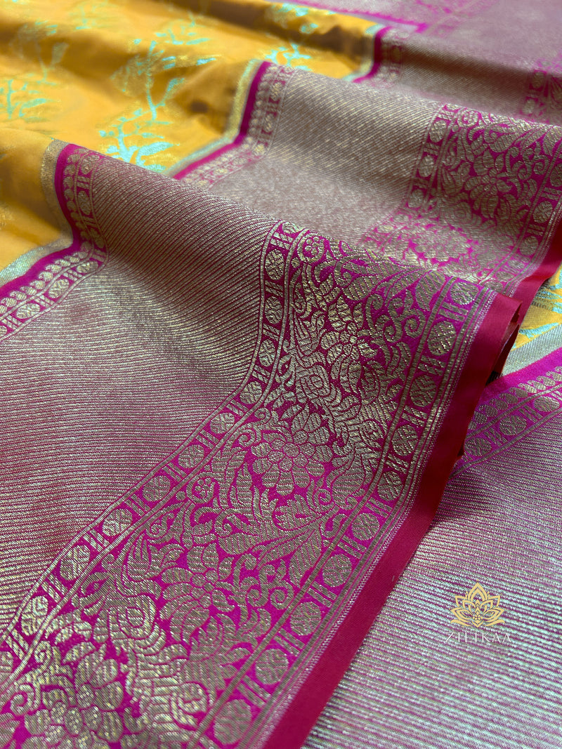 Daffodil Yellow Banarasi Katan Silk Saree