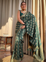 Bottle Green Banarasi Uppada Silk Saree