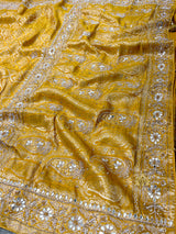 Mustard Gold Special Zardozi Gota Handwork Banarasi Silk Saree