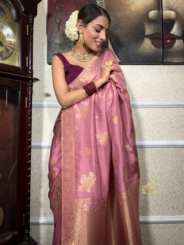 Lilac Pink Banarasi Uppada Silk Saree