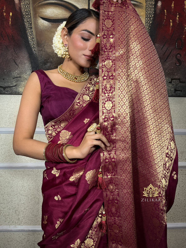 Sangria Wine Banarasi Uppada Silk Saree