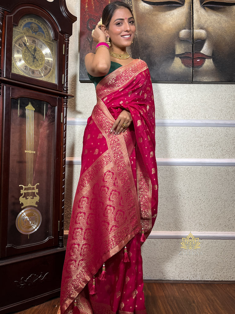 Queen Pink Banarasi Uppada Silk Saree