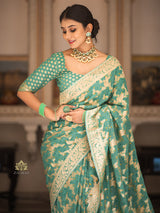 French Green Banarasi Meenakari Khaddi Weaved Georgette Saree