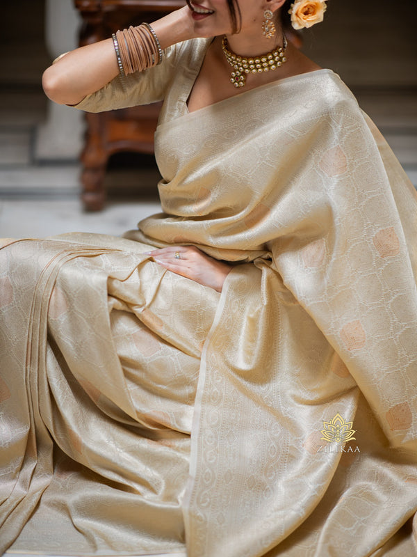 Ivory White Kanchipuram Silk Saree