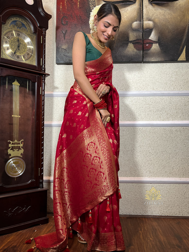 Scarlet Red Banarasi Uppada Silk Saree