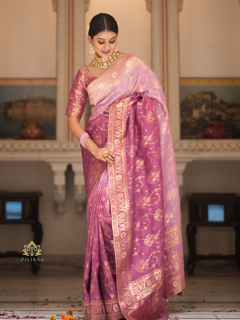 Hand-Dyed Double Shade Banarasi Uppada Silk saree