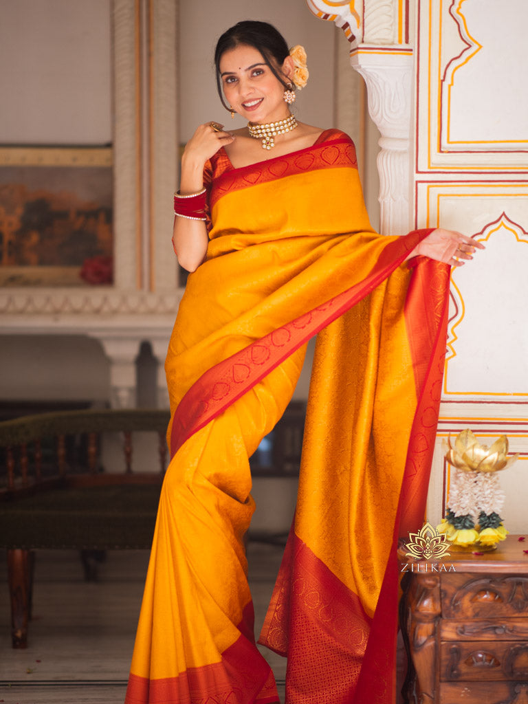 Mustard Yellow Kanjeevaram silk saree