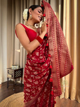 Scarlet Red Banarasi Uppada Silk Saree