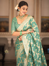 French Green Banarasi Meenakari Khaddi Weaved Georgette Saree