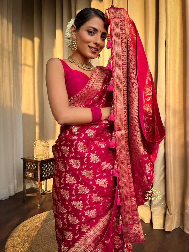 Queen Pink Banarasi Uppada Silk Saree