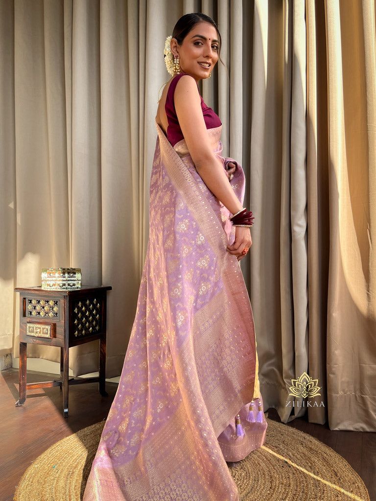 Lavender Purple Banarasi Uppada Silk Saree