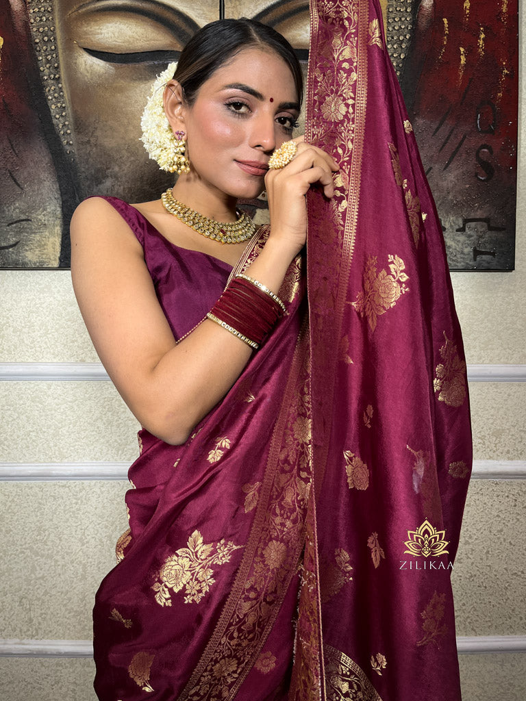 Sangria Wine Banarasi Uppada Silk Saree