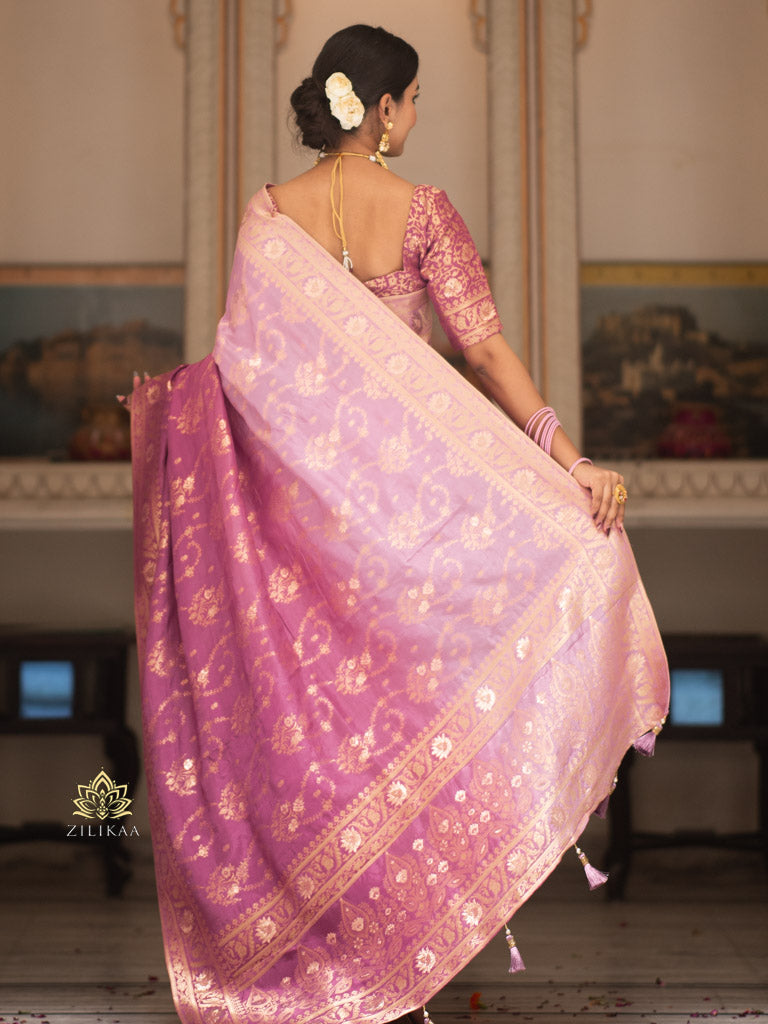 Hand-Dyed Double Shade Banarasi Uppada Silk saree