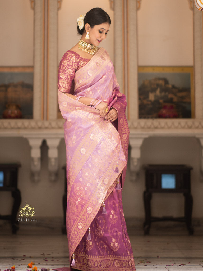 Hand-Dyed Double Shade Banarasi Uppada Silk saree