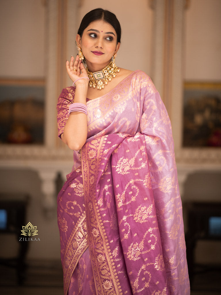 Hand-Dyed Double Shade Banarasi Uppada Silk saree