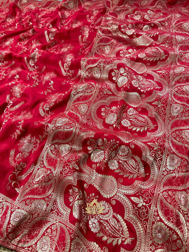 Scarlet Red Banarasi Uppada Silk Saree