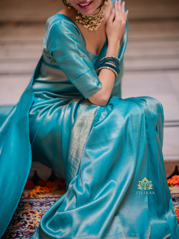 Tiffany Blue Kanchipuram Silk Saree