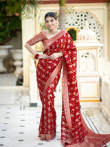 Scarlet Red Banarasi Uppada Silk Saree