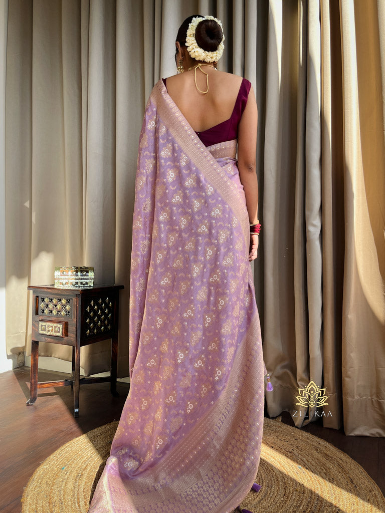 Lavender Purple Banarasi Uppada Silk Saree