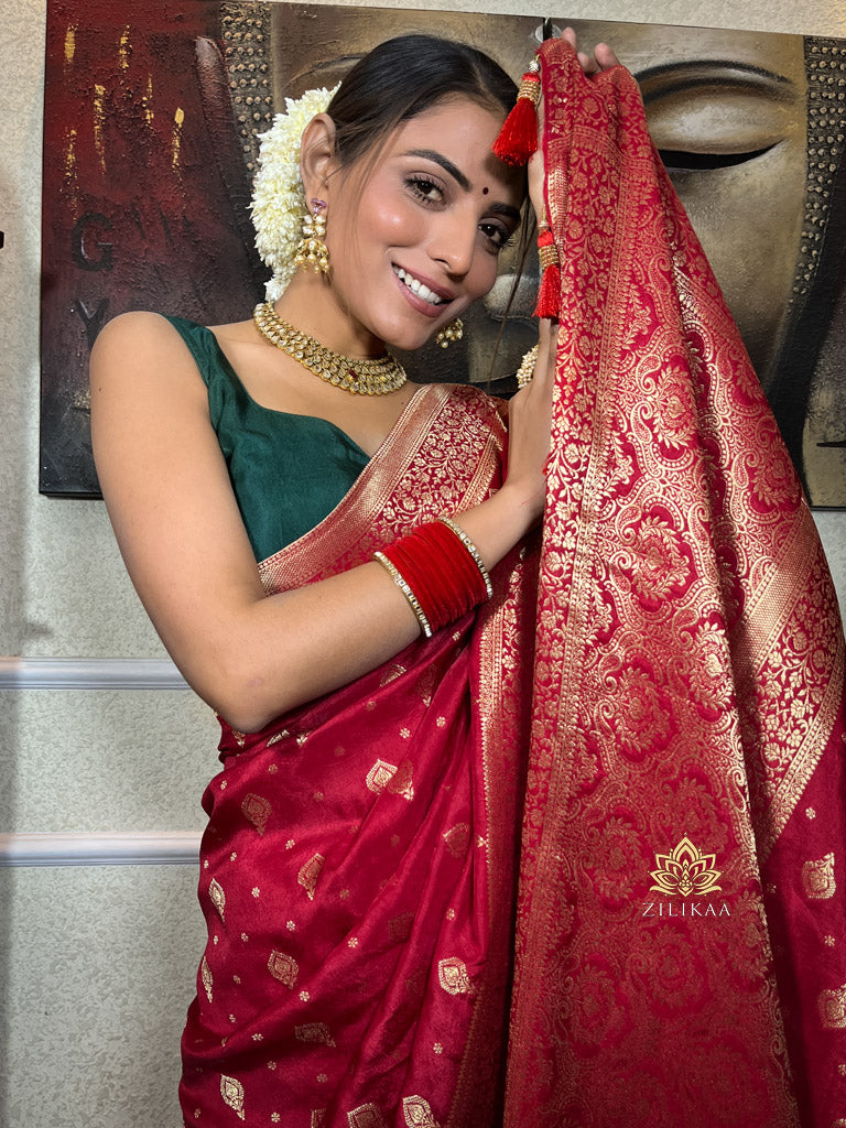 Scarlet Red Banarasi Uppada Silk Saree