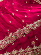 Magenta Pink Mulberry Silk Saree With Zardozi Scalloped Border