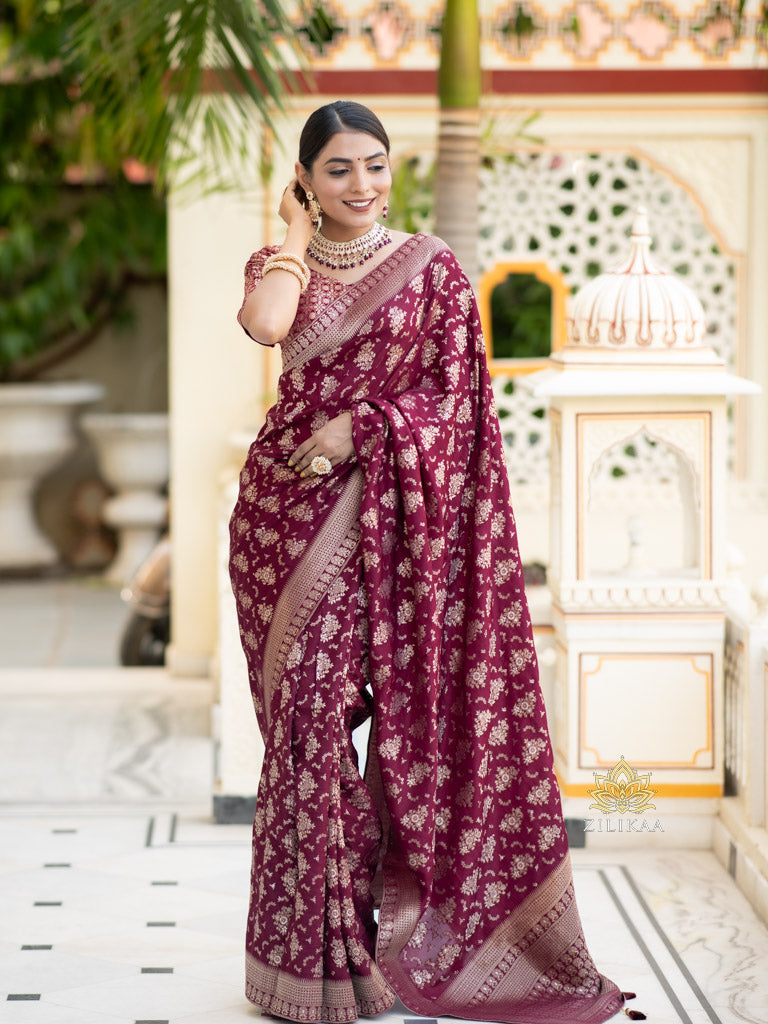 Sangria Wine Banarasi Uppada Silk Saree