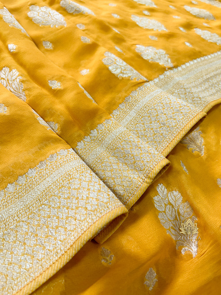 Mustard Yellow Banarasi Khaddi Weaved Georgette Saree