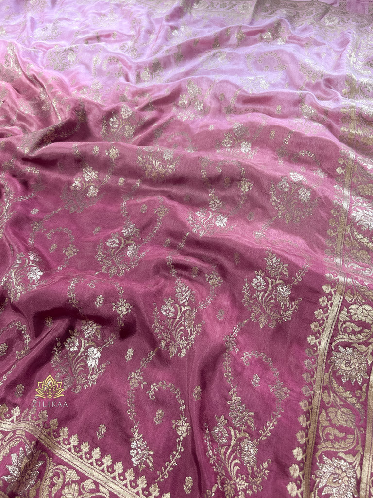 Hand-Dyed Double Shade Banarasi Uppada Silk saree