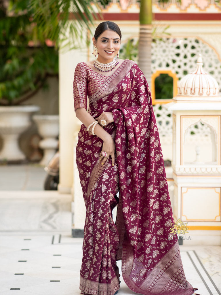 Sangria Wine Banarasi Uppada Silk Saree