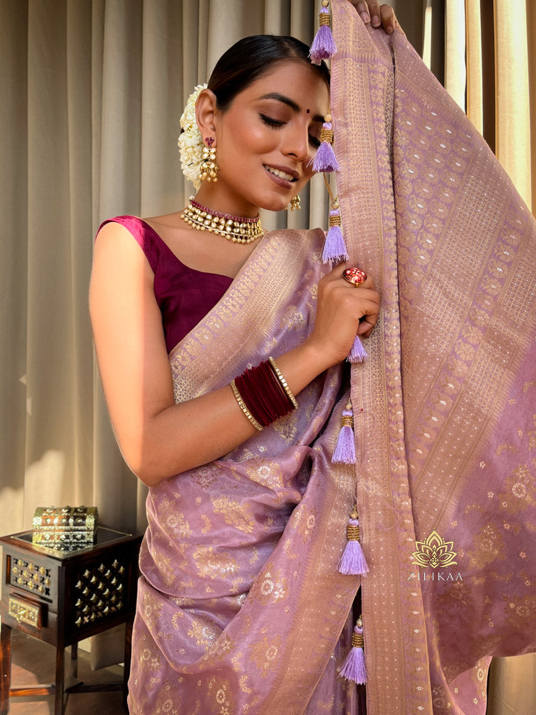 Lavender Purple Banarasi Uppada Silk Saree